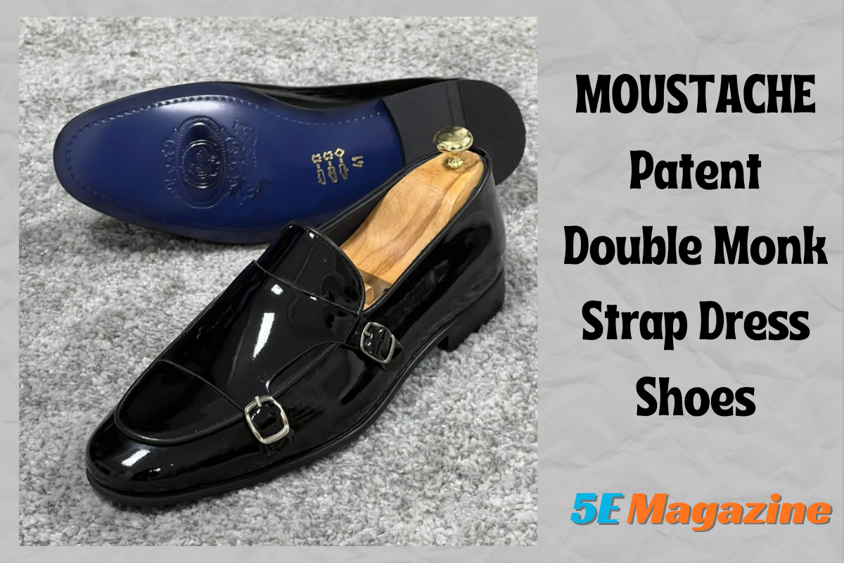 moustache patent double monk strap dress shoes