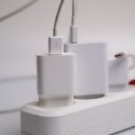 Chargers connected to a power strip