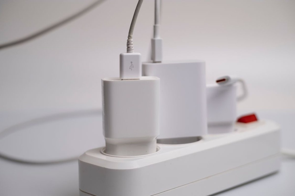 Chargers connected to a power strip