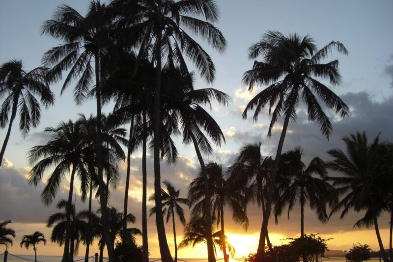 Sunset next to Waikiki Beach, Oahu, Hawaii