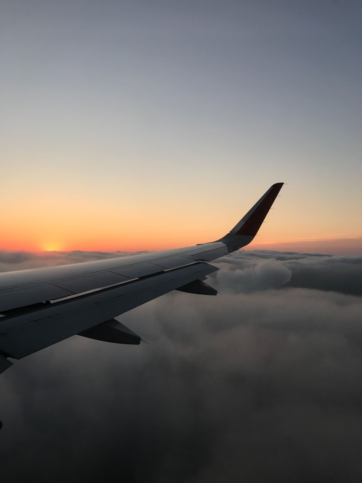 Airplane wing above the clouds