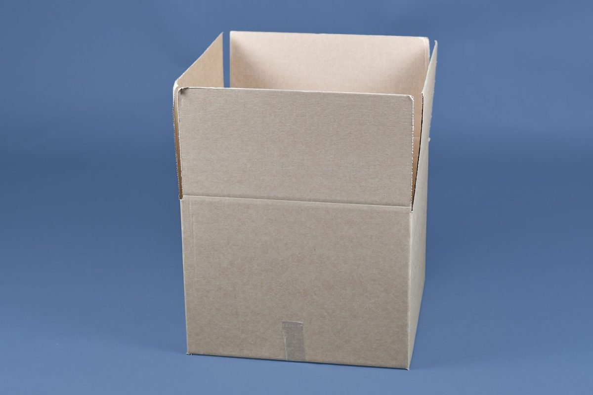Open cardboard moving box for sorting items